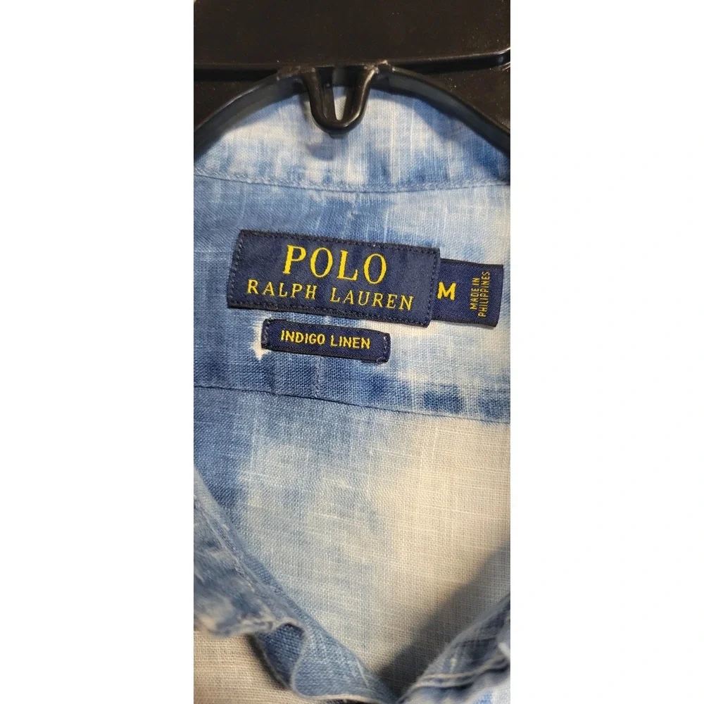 Blue White Polo Ralph Lauren LS Button Up Shirt Size M